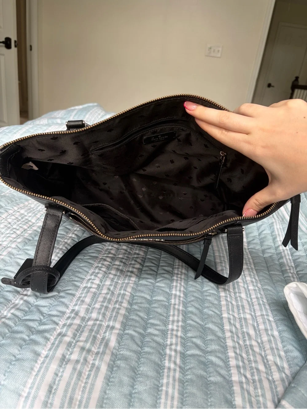 kate spade Black Saffiano Leather Zip-Top Tote